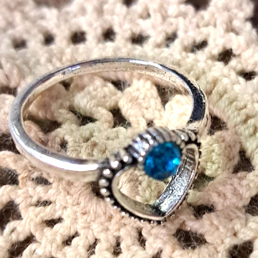 Steel Heart Ring with Blue Stone